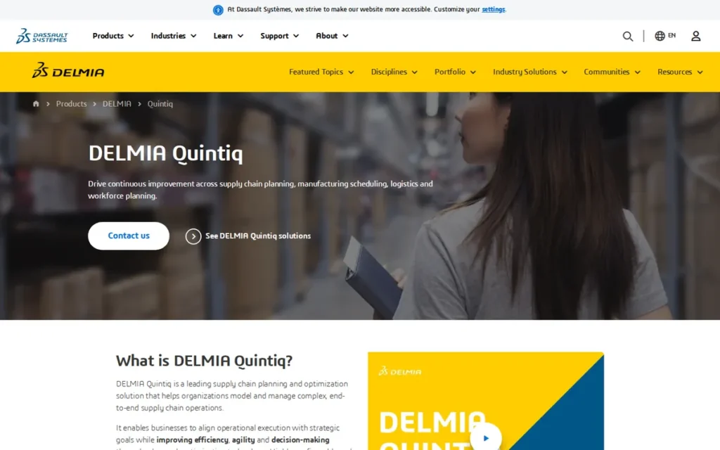 DELMIA Quintiq homepage screenshot