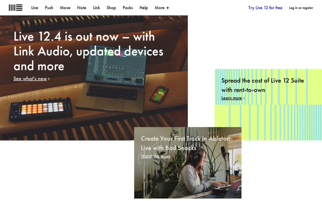 Ableton Live homepage screenshot