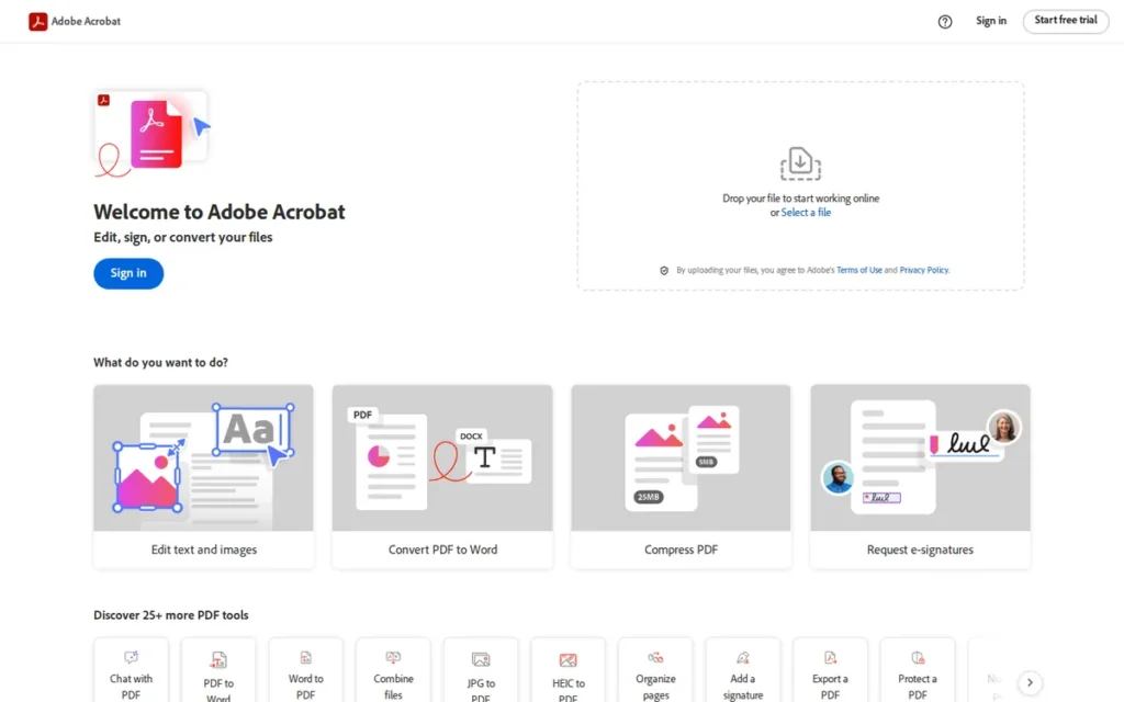 Adobe Acrobat Sign homepage screenshot
