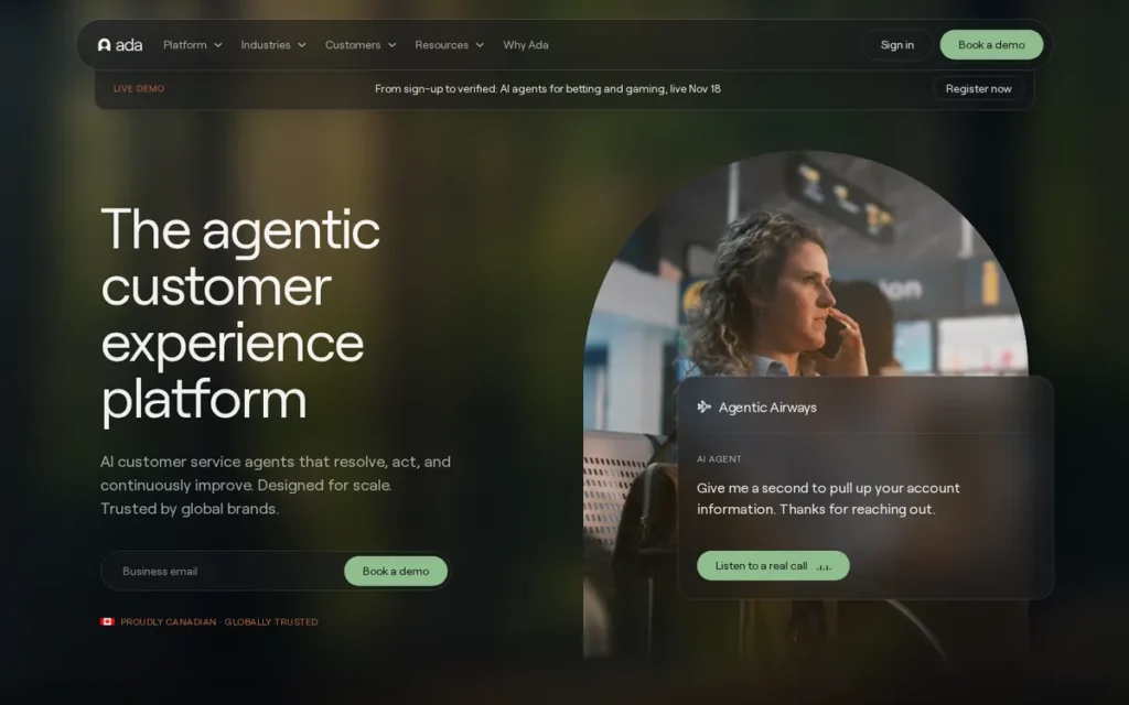 Ada CX homepage screenshot