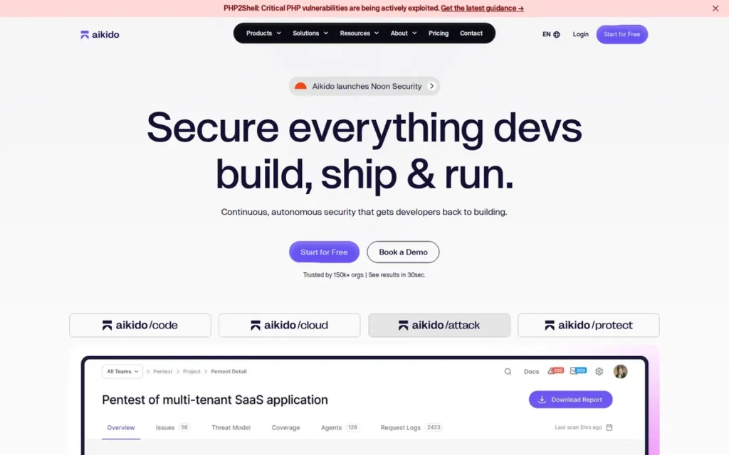 Aikido Security homepage screenshot