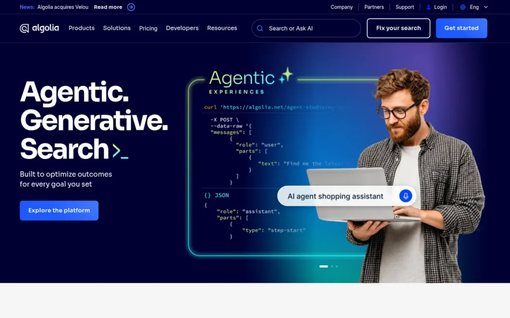 Algolia homepage screenshot