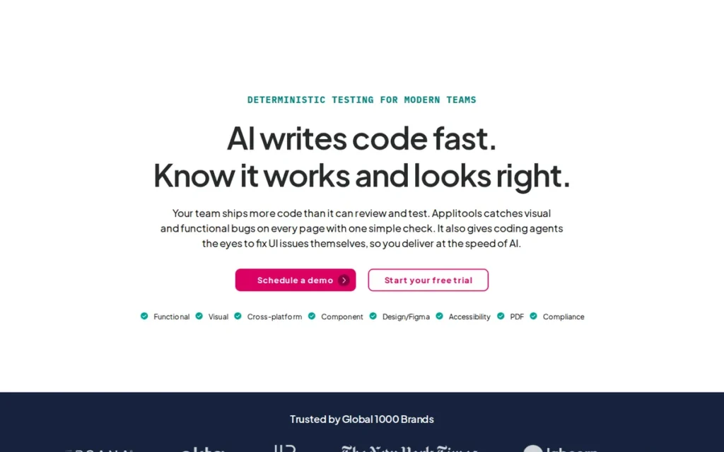 Applitools homepage screenshot