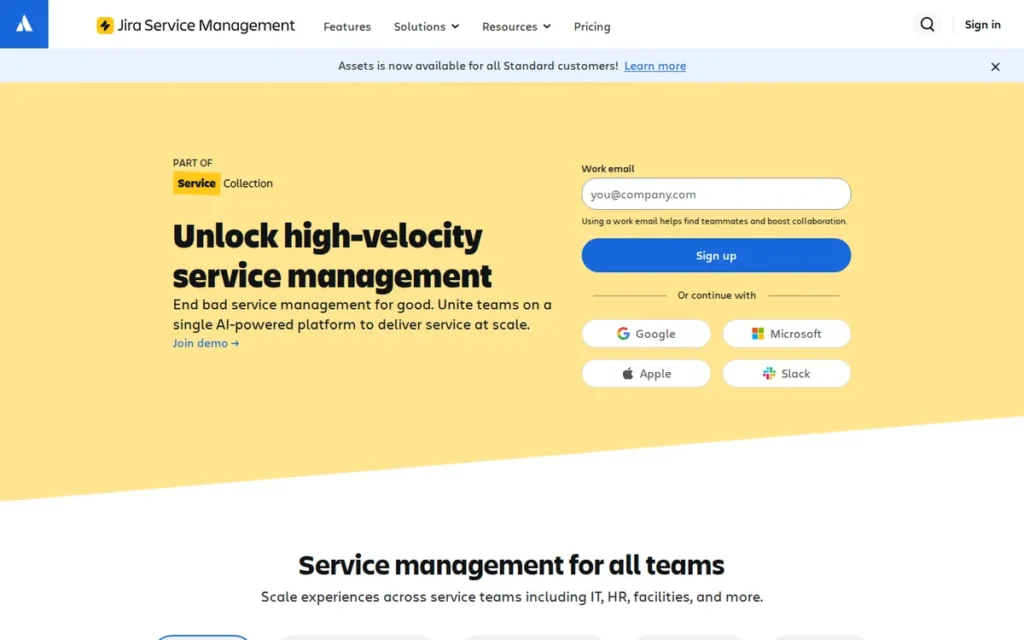 Jira Service Management (Atlassian Intelligence) homepage screenshot