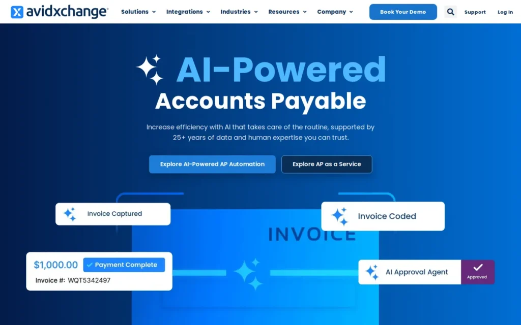 AvidXchange homepage screenshot