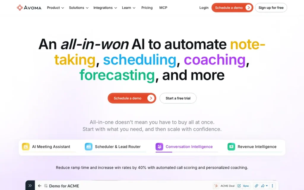 Avoma homepage screenshot