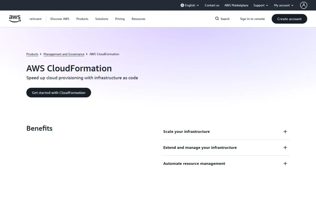AWS CloudFormation homepage screenshot