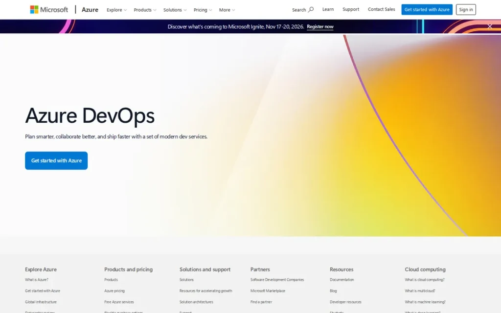 Microsoft Azure DevOps homepage screenshot