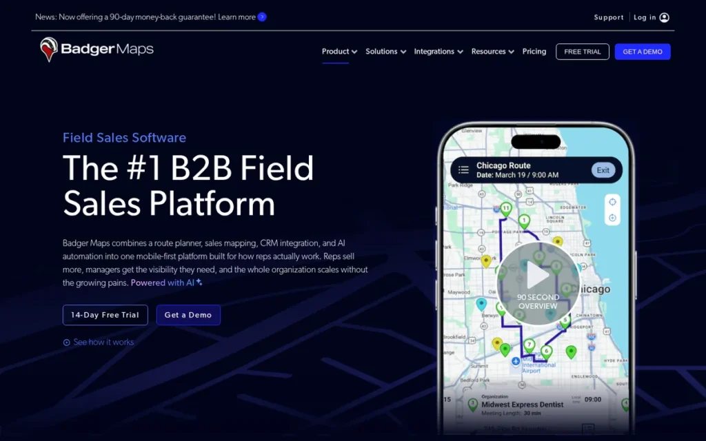Badger Maps homepage screenshot