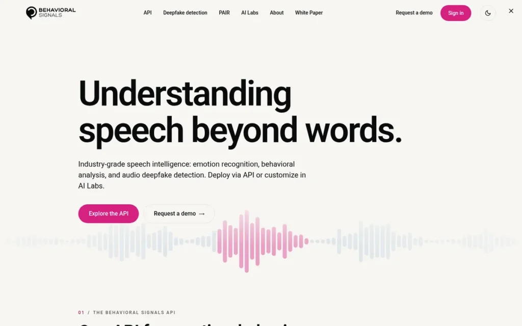Behavioral Signals homepage screenshot