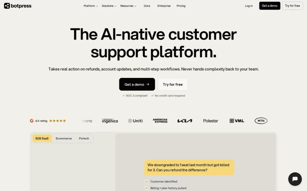 Botpress homepage screenshot