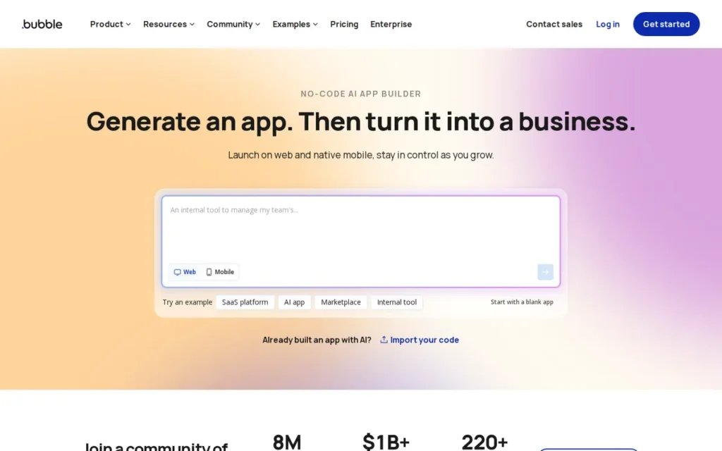 Bubble homepage screenshot