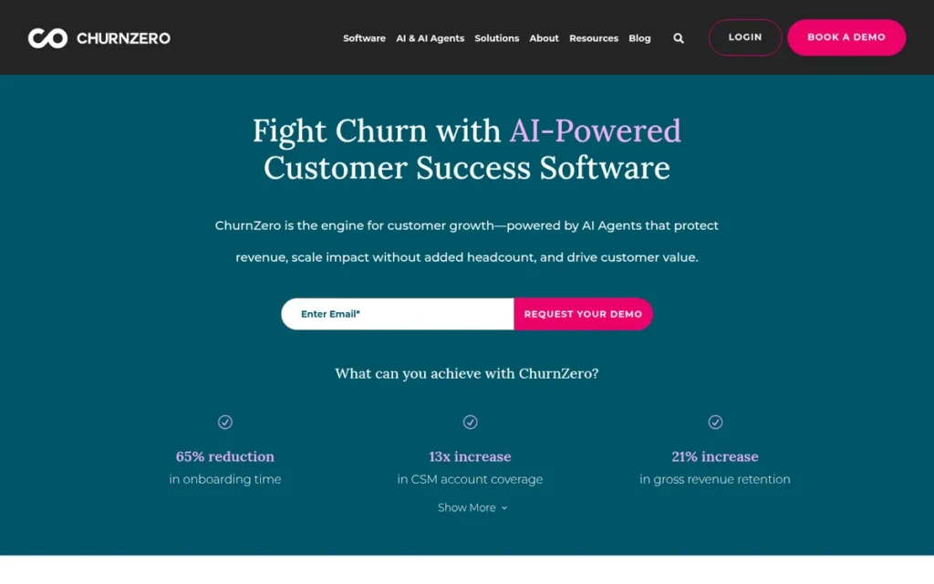 ChurnZero homepage screenshot