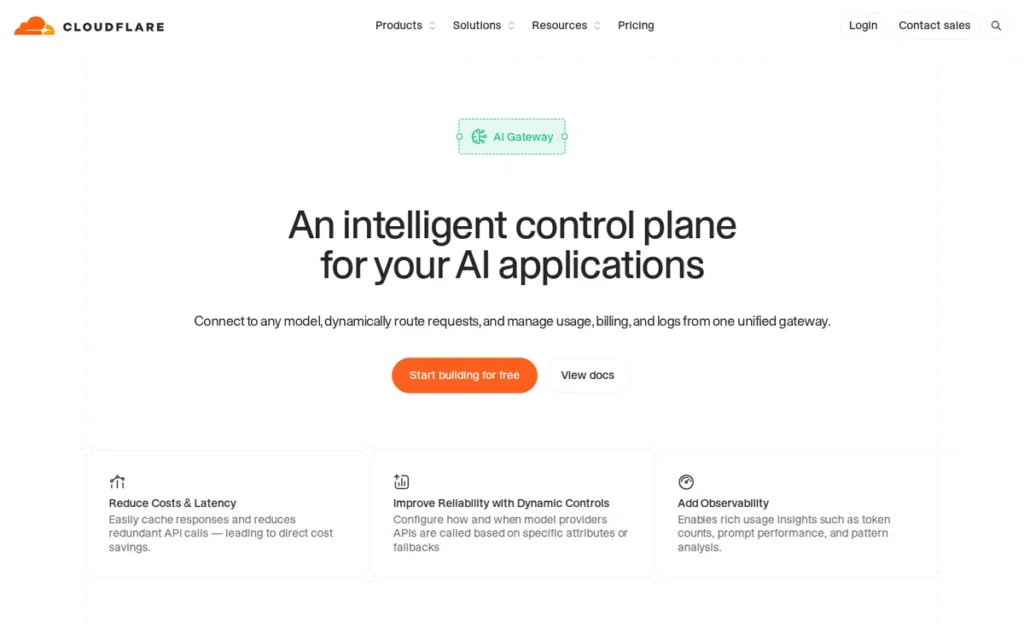 Cloudflare AI Gateway homepage screenshot