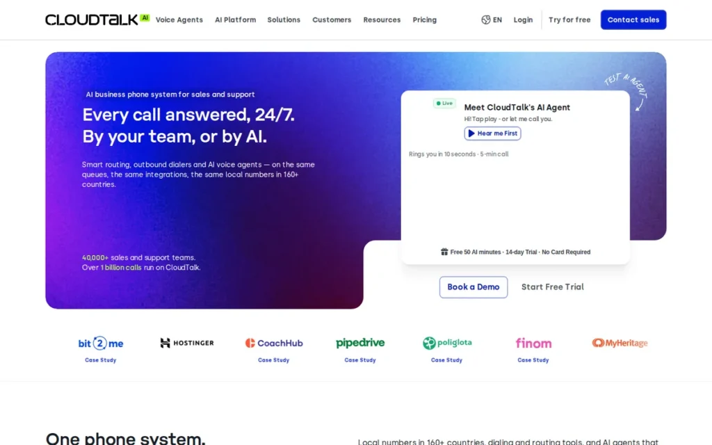 CloudTalk homepage screenshot
