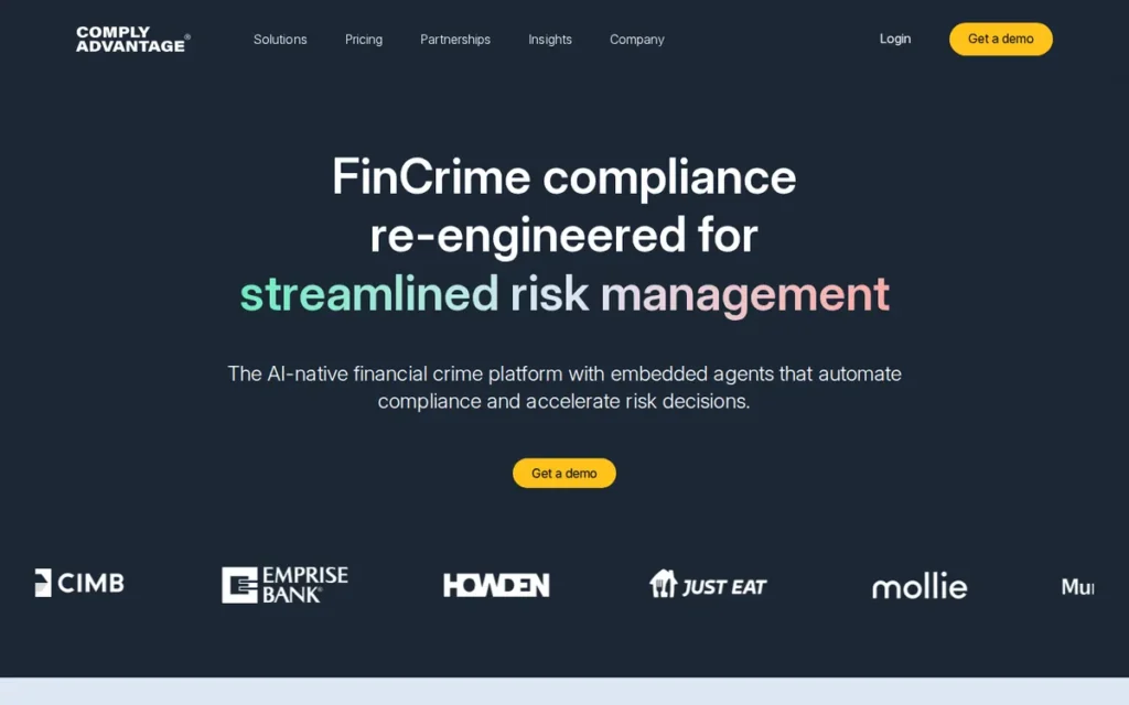 ComplyAdvantage homepage screenshot
