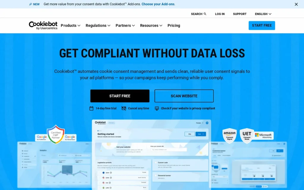 Cookiebot homepage screenshot