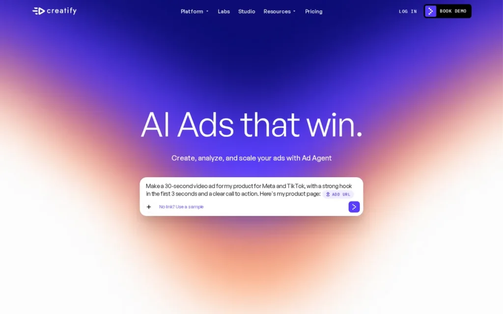 Creatify homepage screenshot