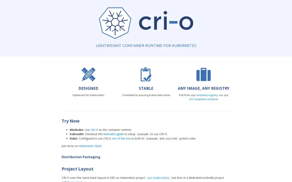 CRI-O homepage screenshot