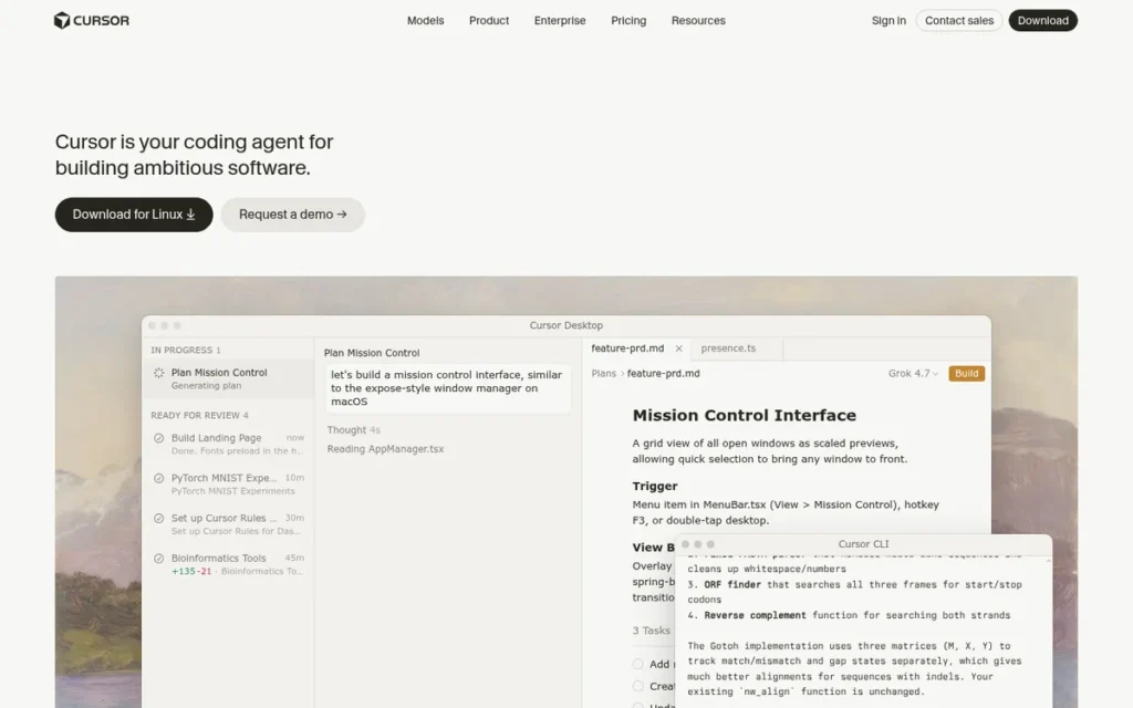 Cursor homepage screenshot