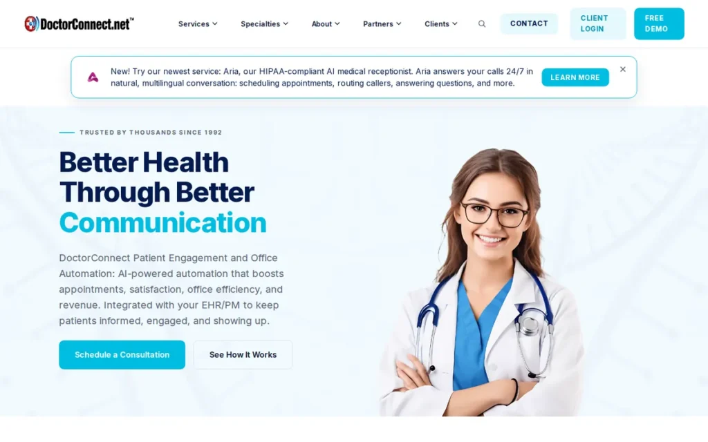DoctorConnect homepage screenshot