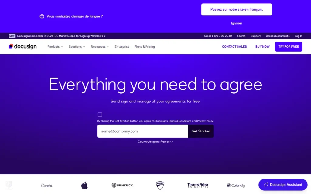 DocuSign homepage screenshot