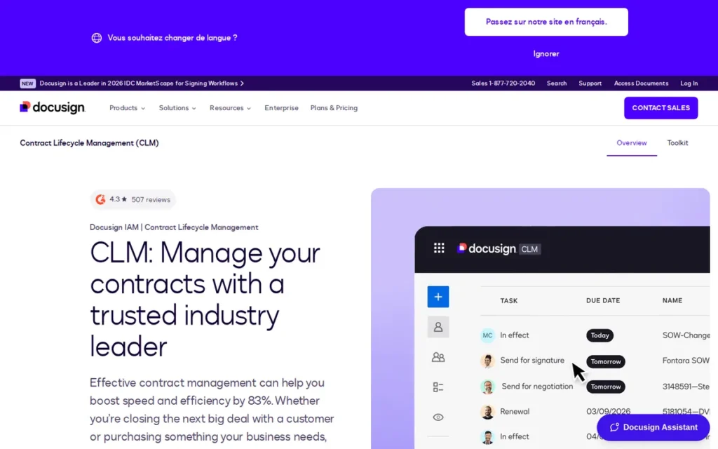 DocuSign CLM homepage screenshot