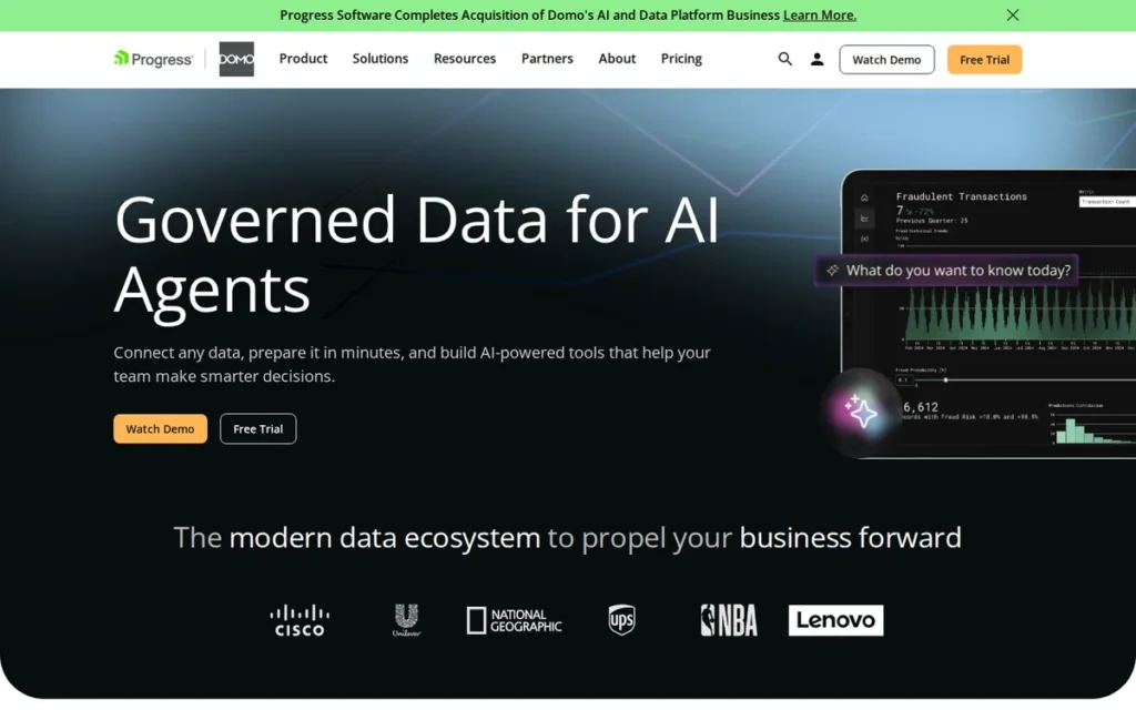 Domo homepage screenshot