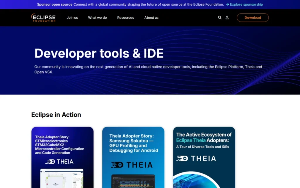 Eclipse IDE (with CDT) homepage screenshot