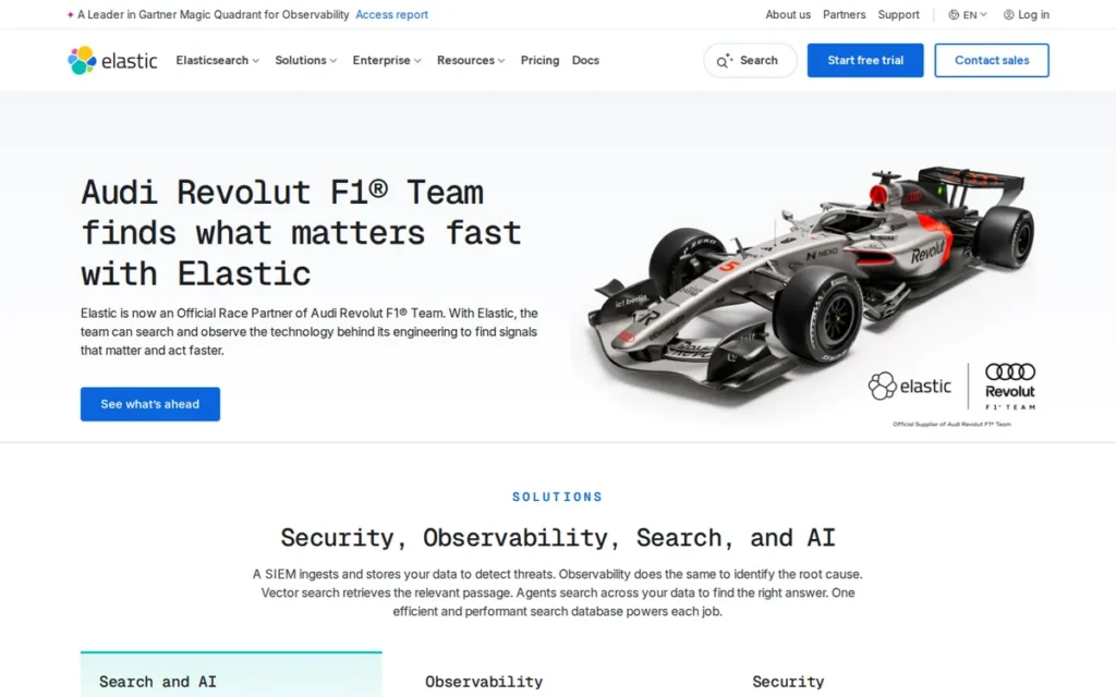 Elastic homepage screenshot