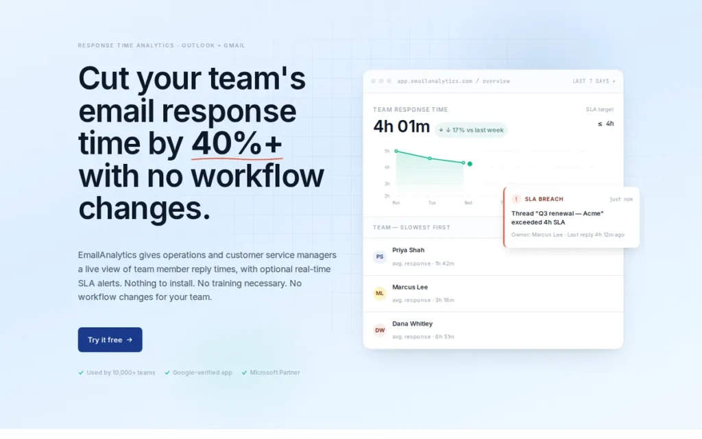 EmailAnalytics homepage screenshot