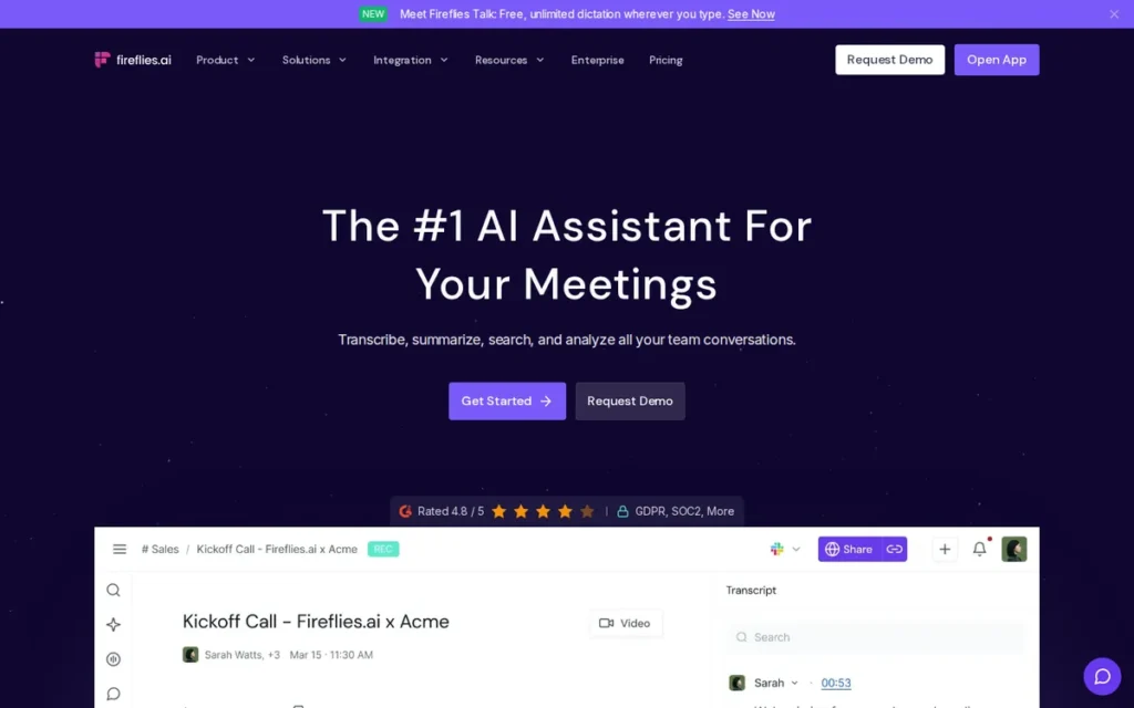 Fireflies.ai homepage screenshot