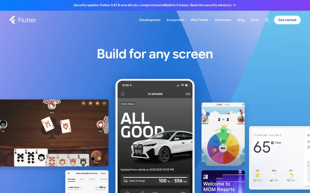Flutter homepage screenshot