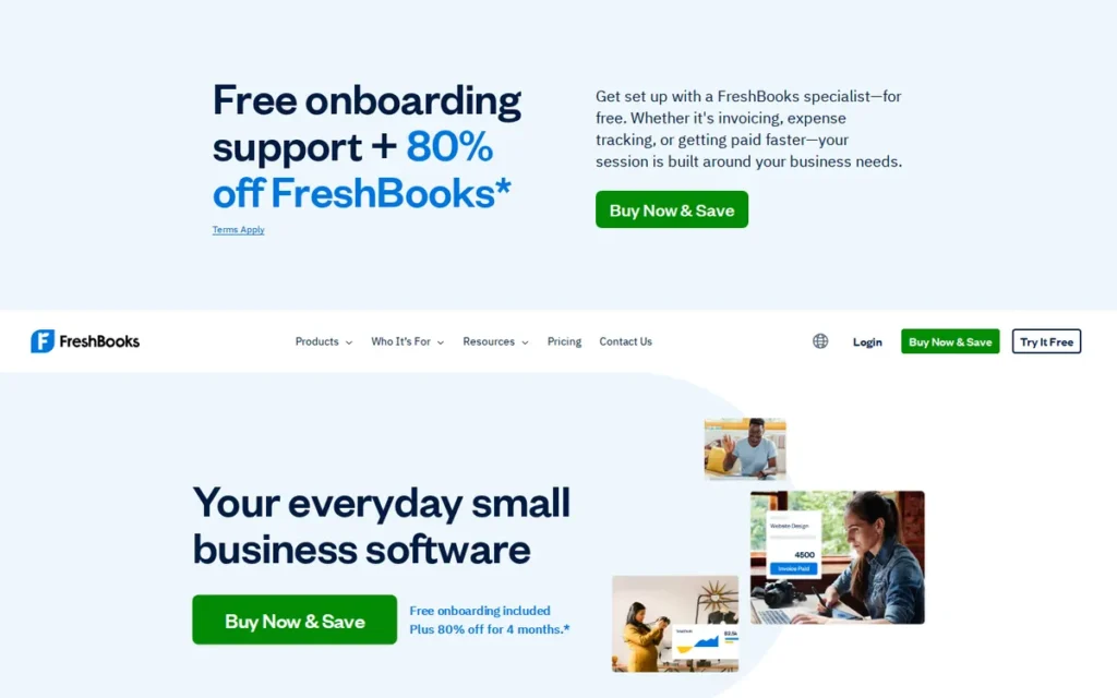 FreshBooks homepage screenshot
