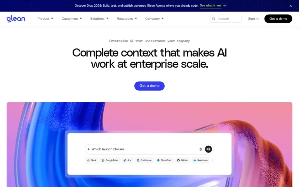 Glean homepage screenshot