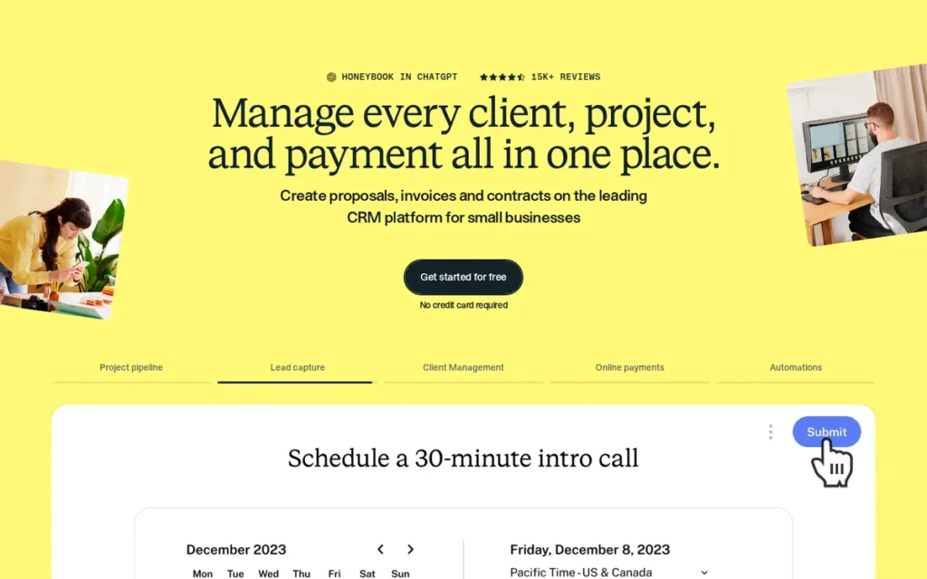 HoneyBook homepage screenshot