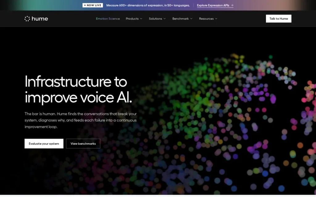 Hume AI homepage screenshot