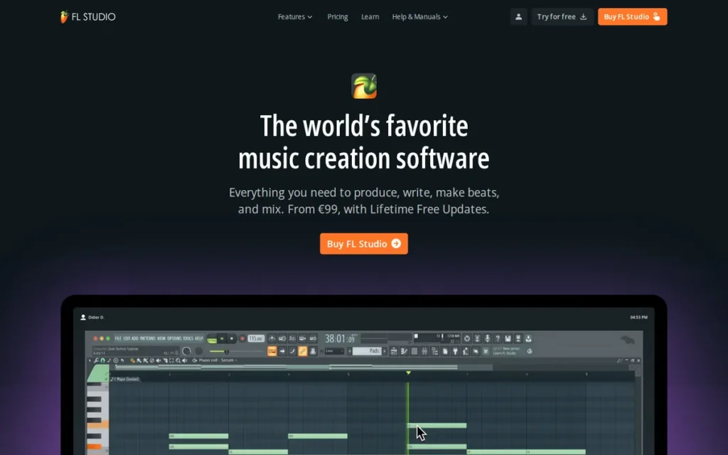 Image-Line FL Studio homepage screenshot