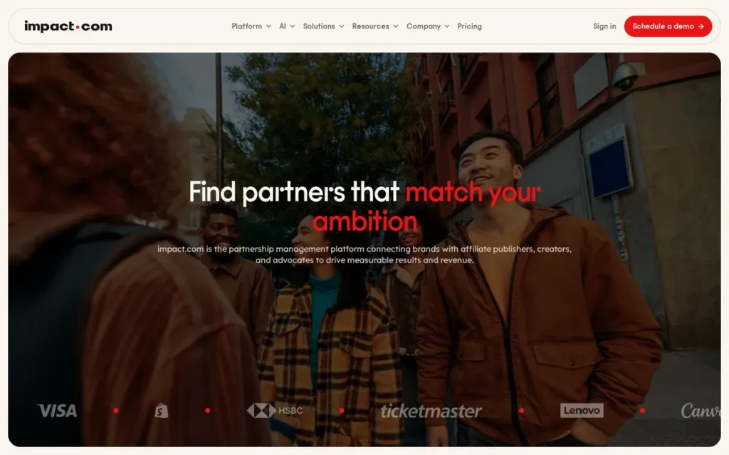 Impact.com homepage screenshot