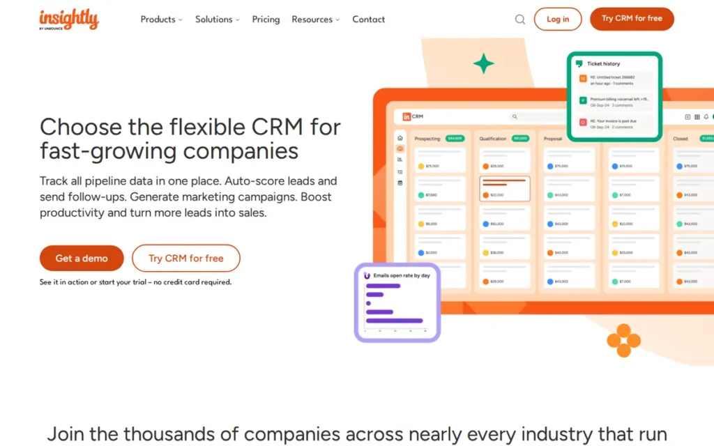 Insightly homepage screenshot