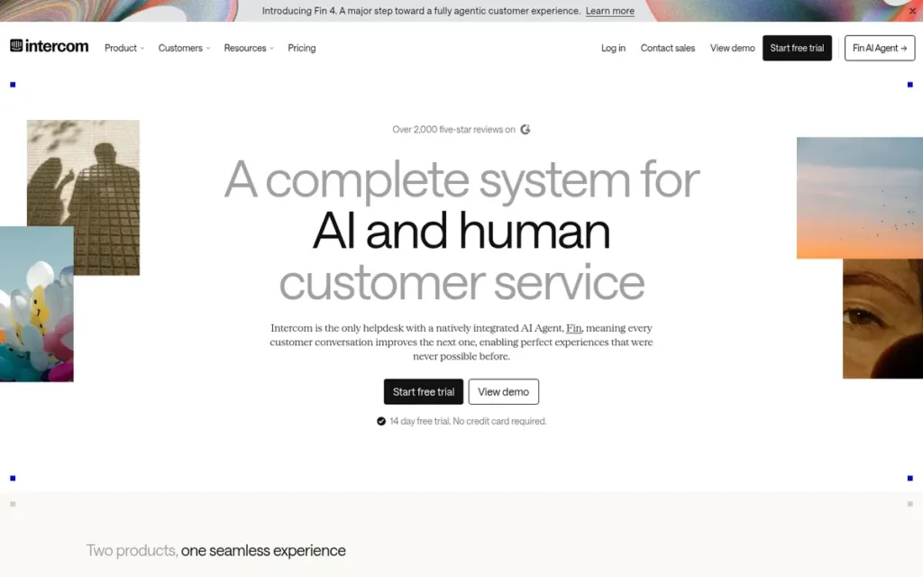 Intercom (Fin AI) homepage screenshot