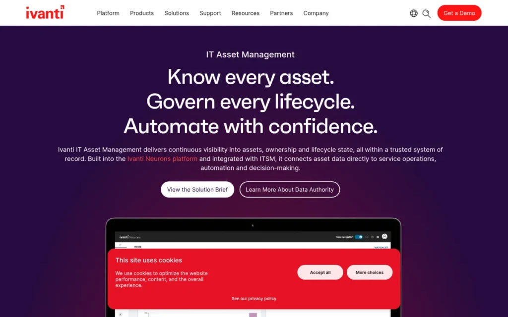 Ivanti Neurons for ITAM homepage screenshot