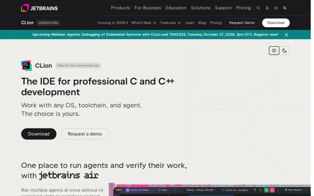 JetBrains CLion homepage screenshot