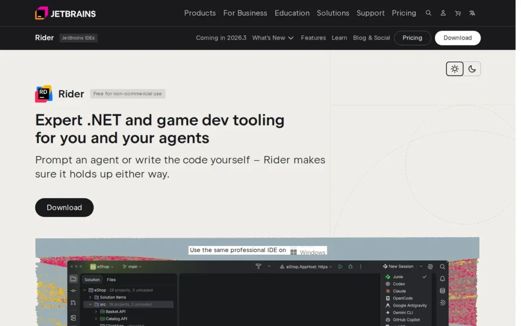JetBrains Rider homepage screenshot