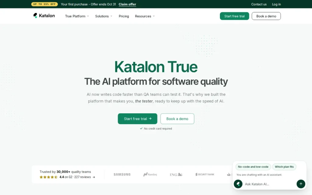 Katalon homepage screenshot