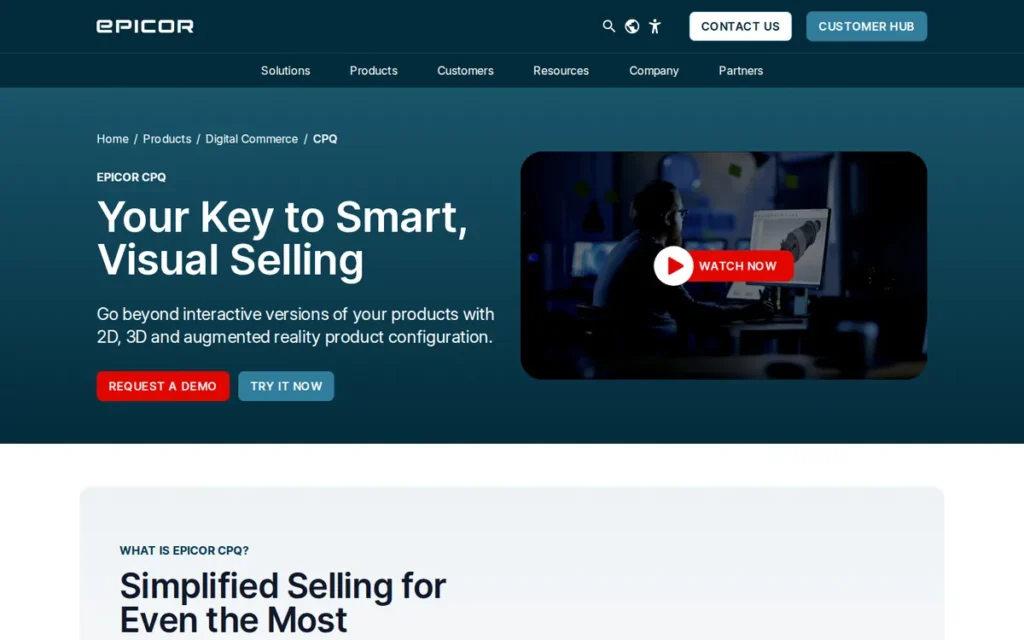 Epicor CPQ homepage screenshot