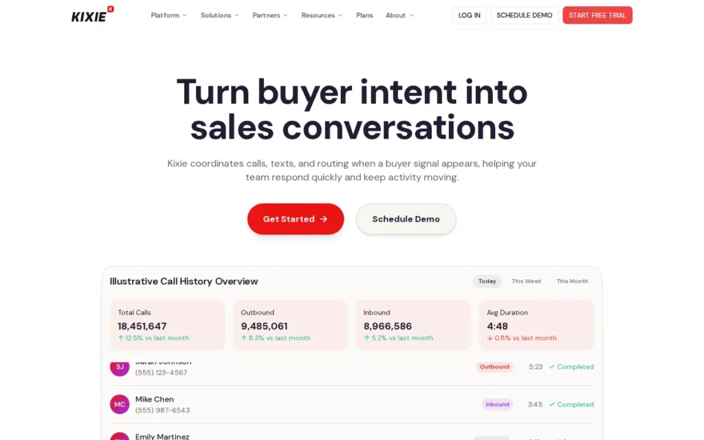 Kixie homepage screenshot