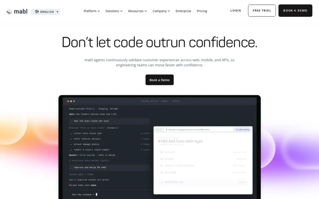 Mabl homepage screenshot