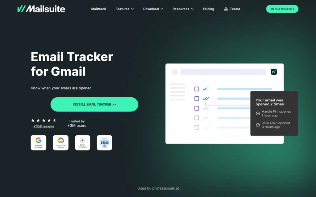 Mailtrack homepage screenshot