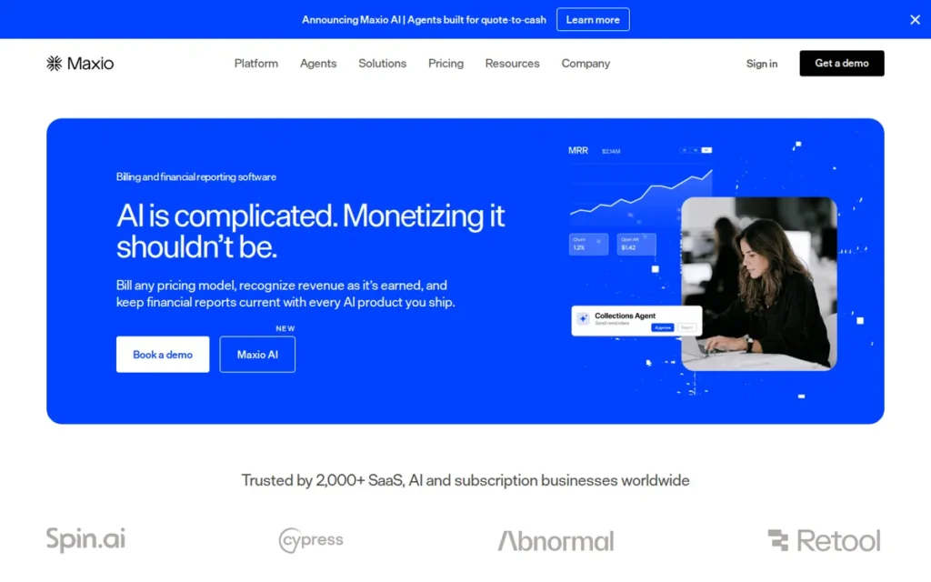 Maxio homepage screenshot